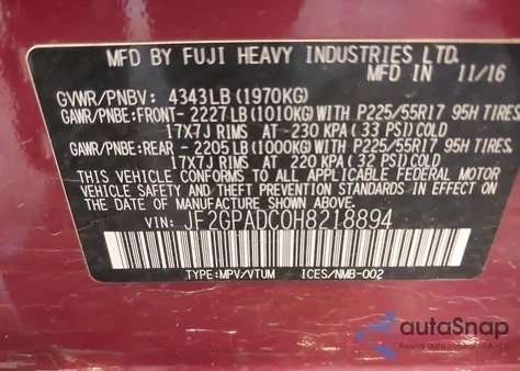 2017 Subaru Crosstrek 2.0I Premium z USA, uszkodzony, nr VIN JF2GPADC0H8218894